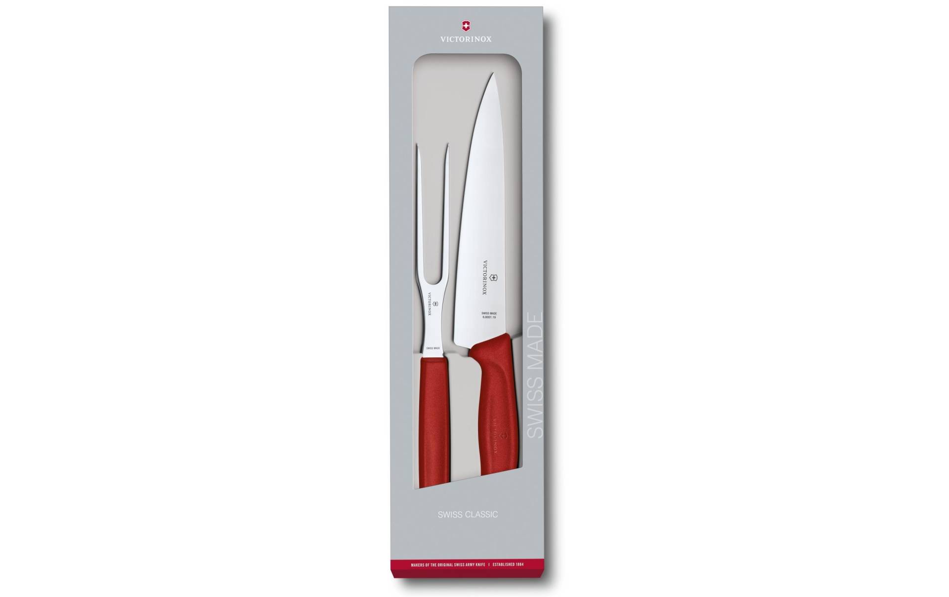 Victorinox Tranchiermesser »Swiss Classic Rot/Silberfarben«, (Set, 2 tlg., Tranchierset (Tranchiermesser, Tranchiergabel) Victorinox Tranchiermesser »Swiss Classic Rot/Silberfarben«, (Set, 2 tlg., Tranchierset (Tranchiermesser, Tranchiergabel) von Victorinox