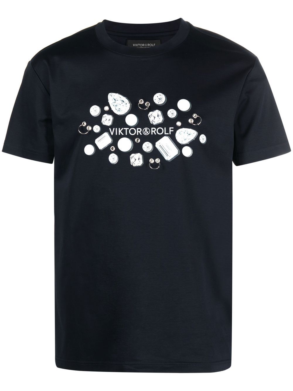 Viktor & Rolf ring-embellishment logo-print T-shirt - Blue von Viktor & Rolf