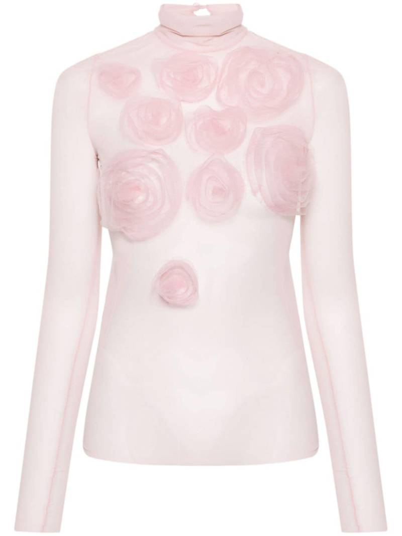 Viktor & Rolf rose-appliqué sheer long-sleeve top - Pink von Viktor & Rolf