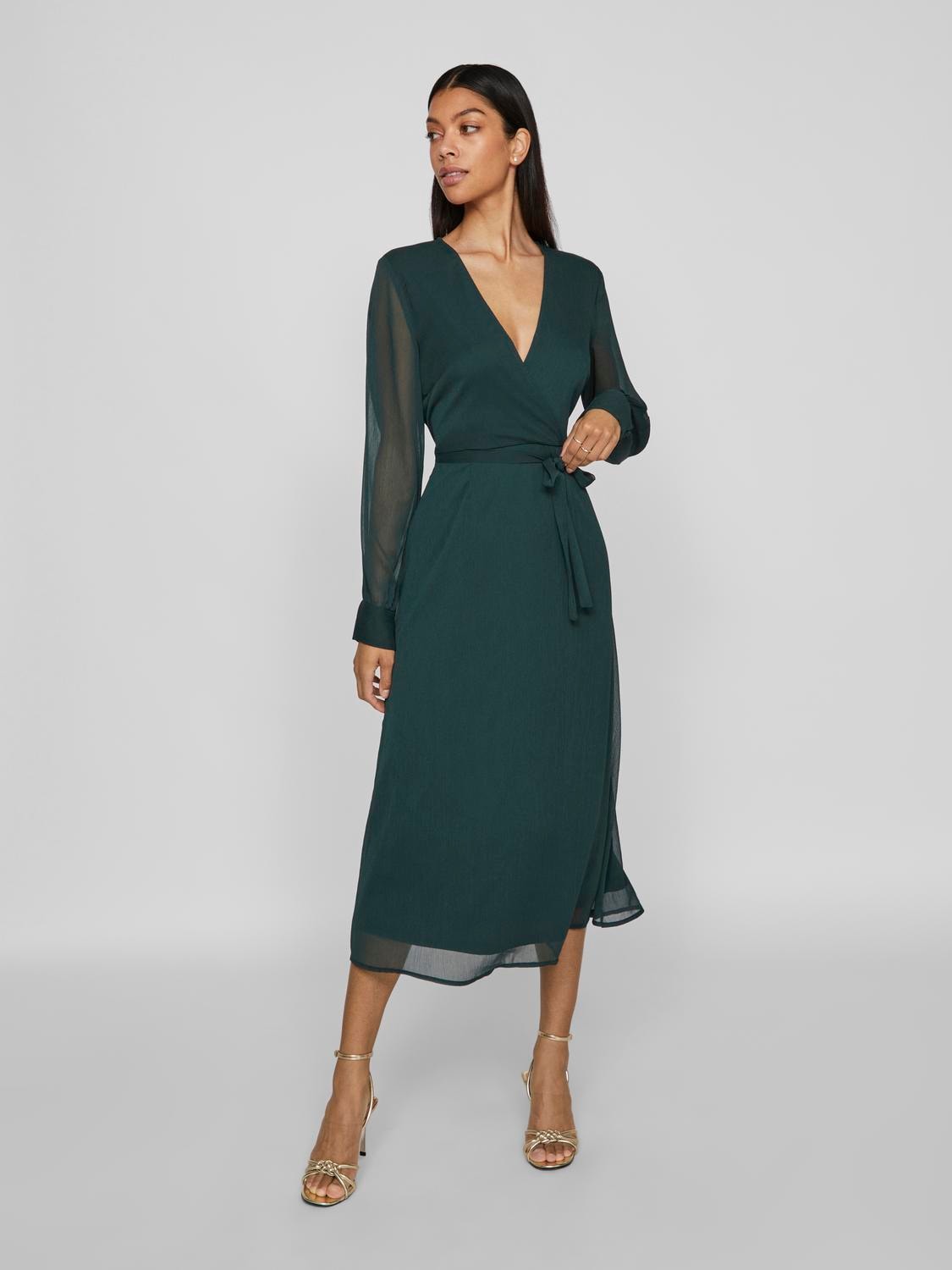 Vila Chiffonkleid »VIFALIA V-NECK L/S MIDI DRESS - NOOS« von Vila