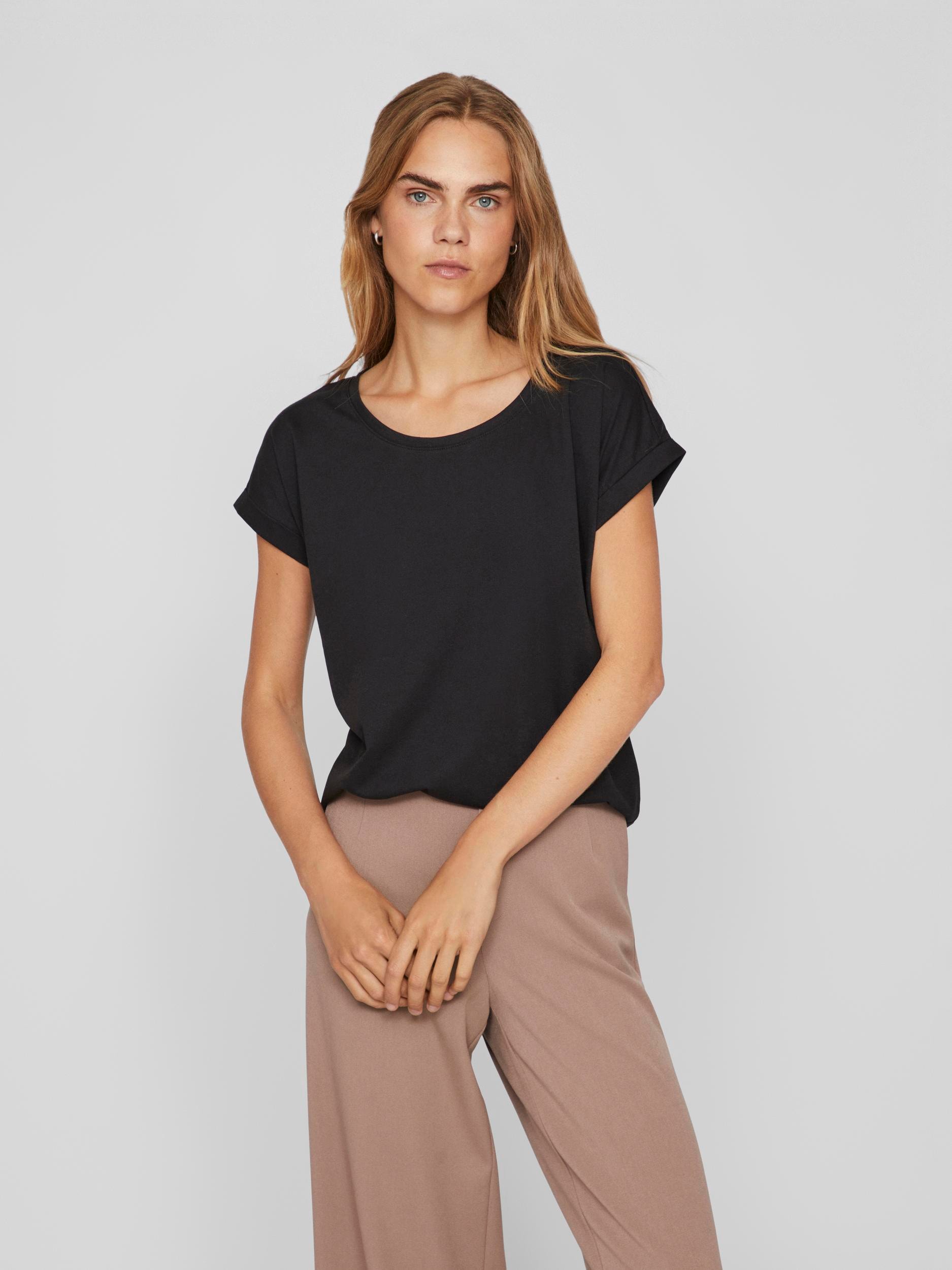 Vila Rundhalsshirt »VIDREAMERS NEW PURE T-SHIRT/SU-NOOS«, Basic Damen-T-Shirt mit Rundhalsausschnitt und umgeschlagenen Ärmeln von Vila