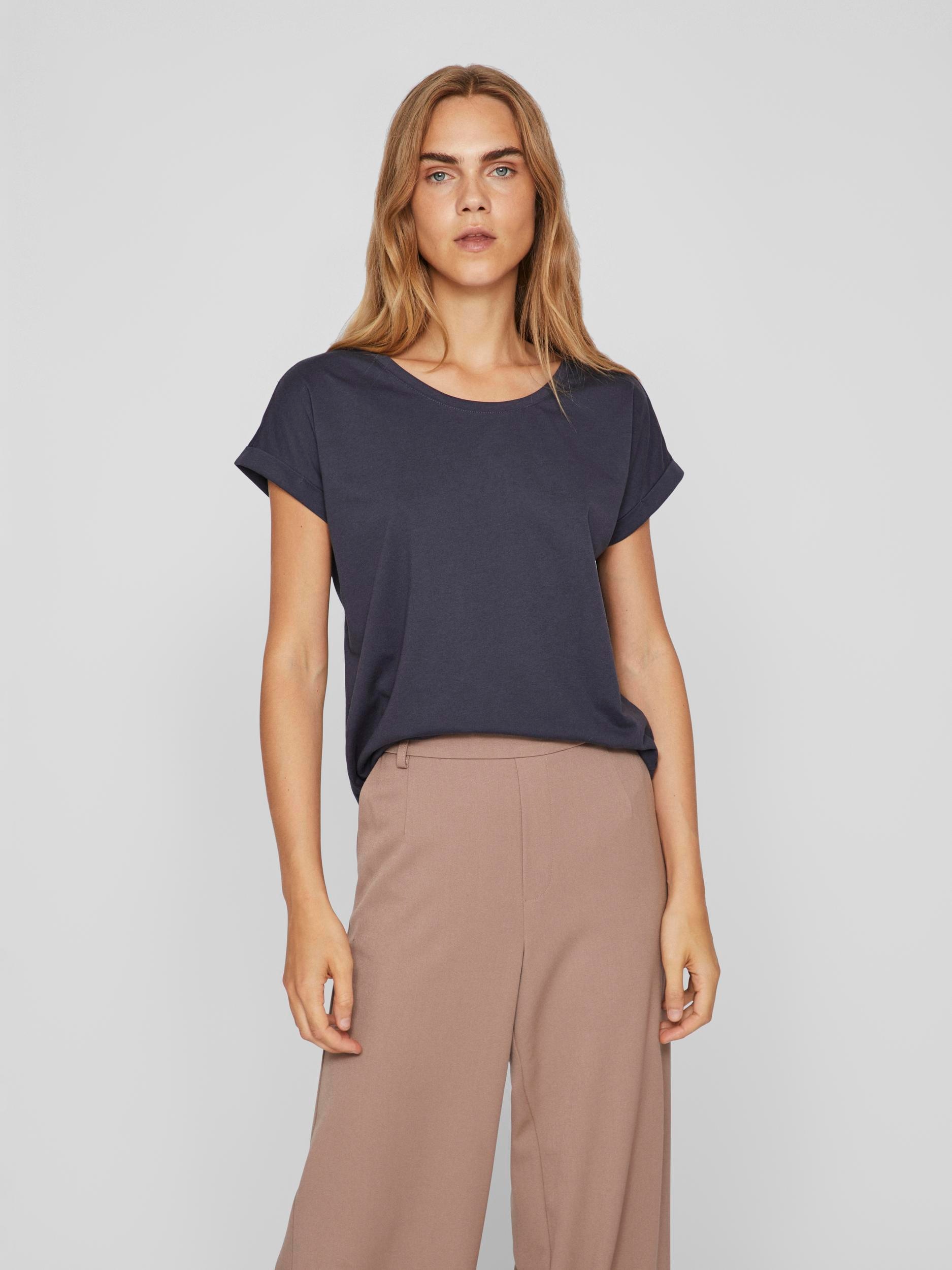 Vila Rundhalsshirt »VIDREAMERS NEW PURE T-SHIRT/SU-NOOS«, Basic Damen-T-Shirt mit Rundhalsausschnitt und umgeschlagenen Ärmeln von Vila