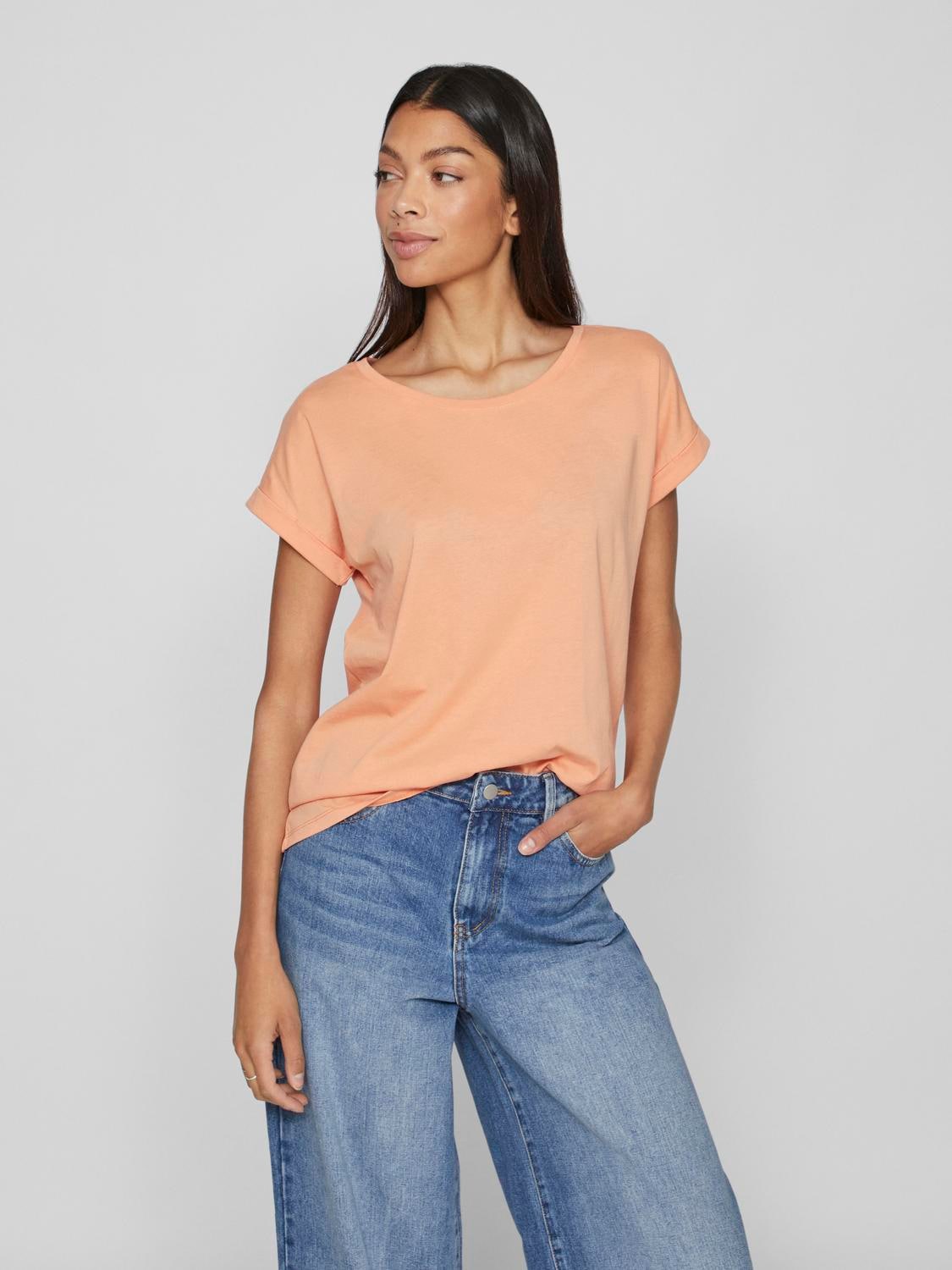 Vila Rundhalsshirt »VIDREAMERS NEW PURE T-SHIRT/SU-NOOS«, Basic Damen-T-Shirt mit Rundhalsausschnitt und umgeschlagenen Ärmeln von Vila