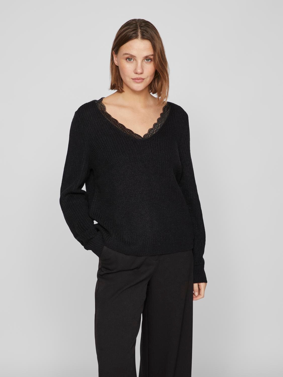 Vila V-Ausschnitt-Pullover »VILOU REV V-NECK L/S LACE KNIT TOP -NOOS« von Vila