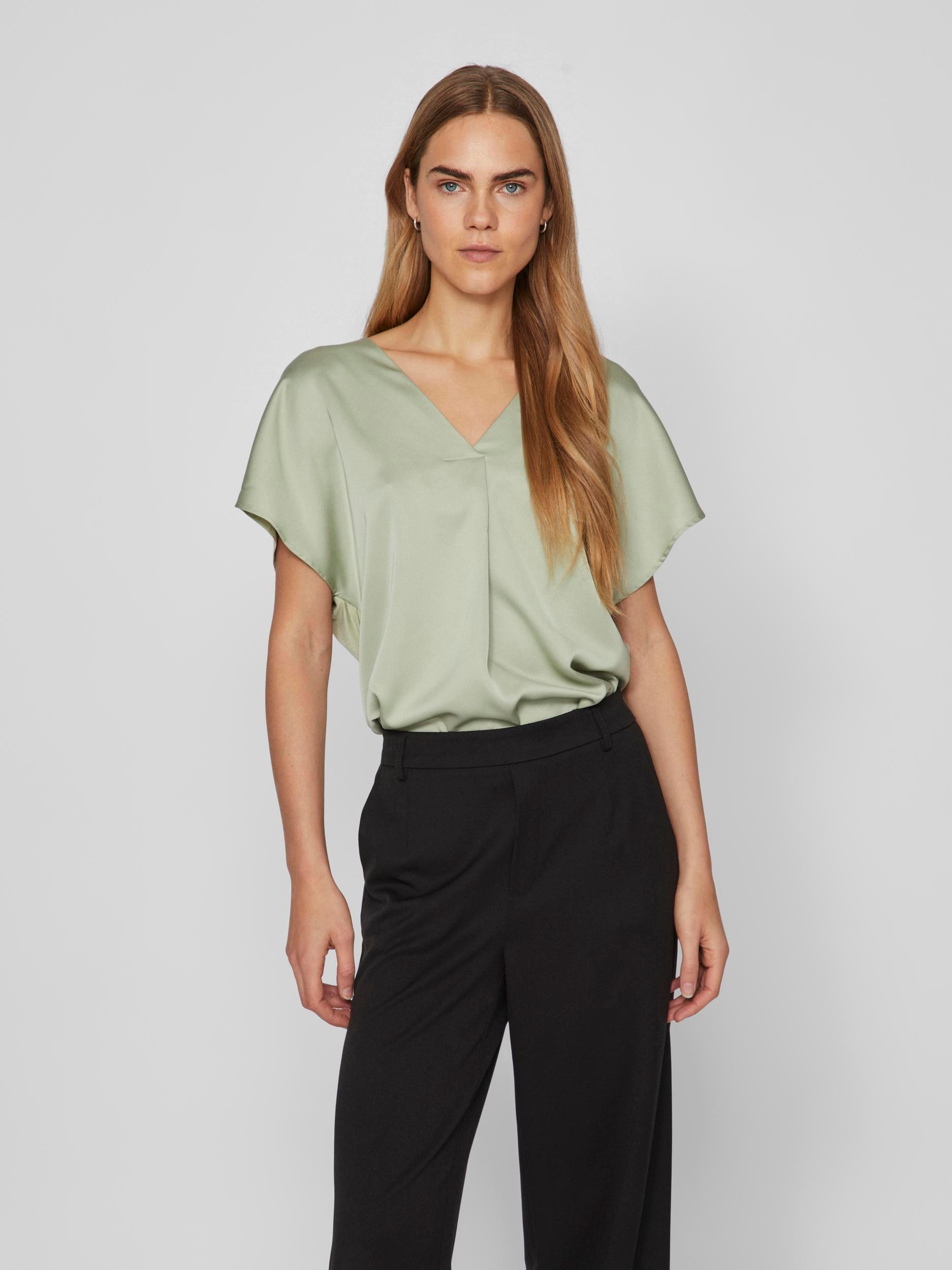 Vila V-Shirt »VIELLETTE V-NECK S/S SATIN TOP - NOOS« von Vila