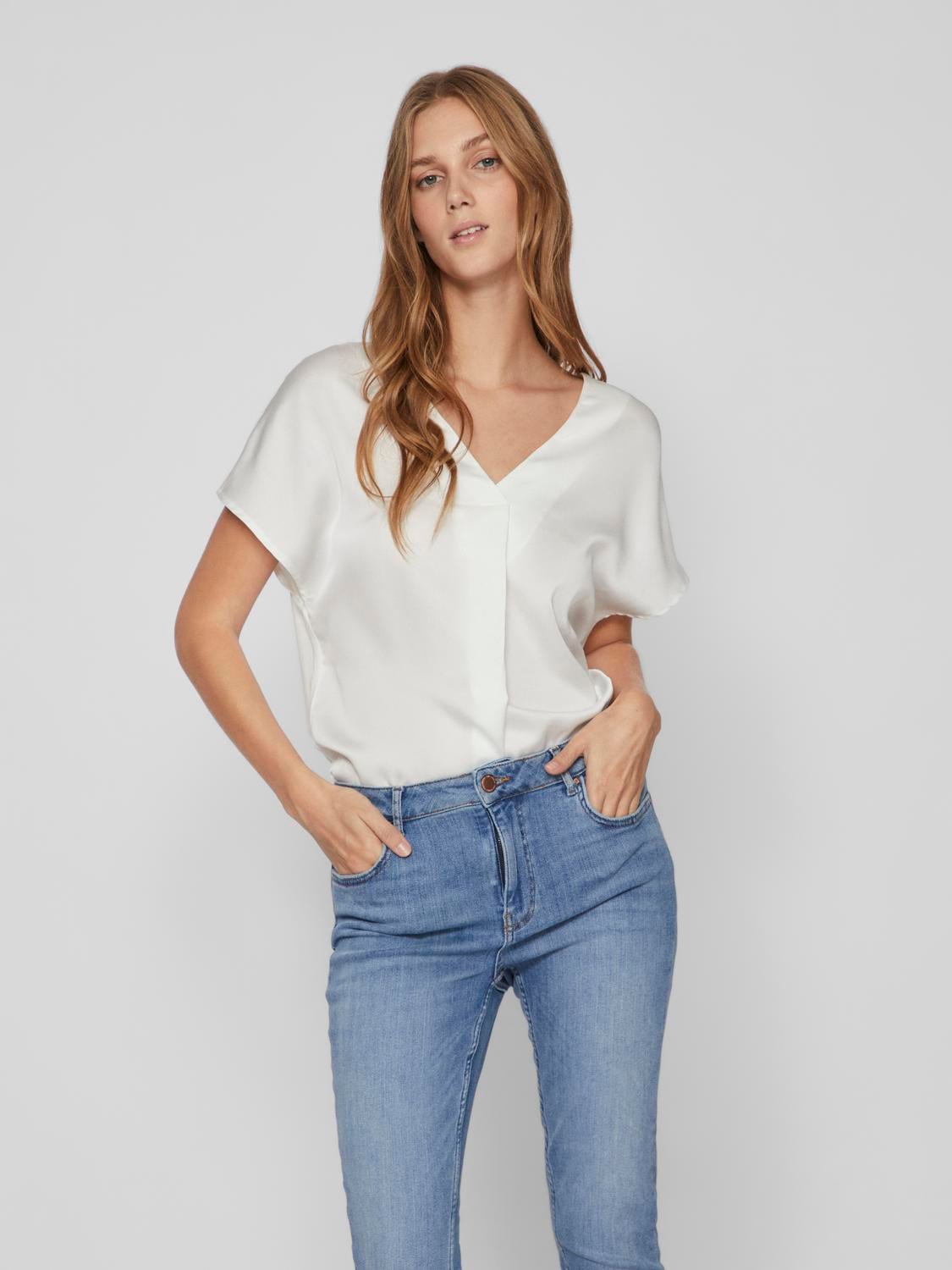 Vila V-Shirt »VIELLETTE V-NECK S/S SATIN TOP - NOOS« von Vila