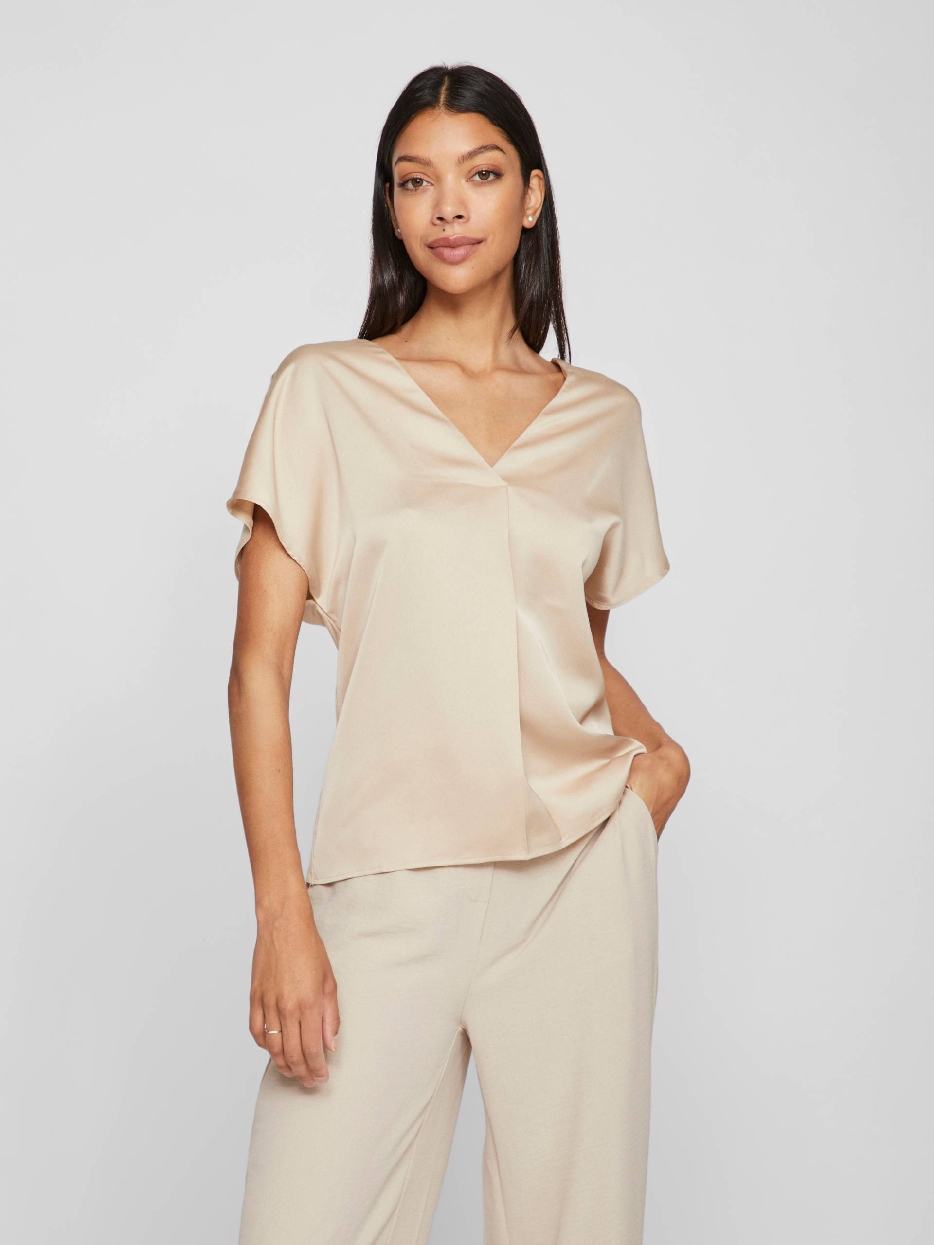 Vila V-Shirt »VIELLETTE V-NECK S/S SATIN TOP - NOOS« von Vila