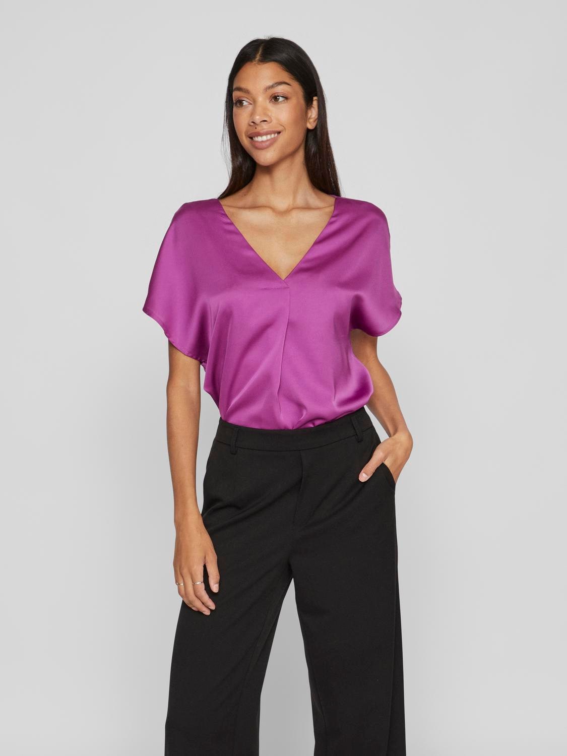 Vila V-Shirt »VIELLETTE V-NECK S/S SATIN TOP - NOOS« von Vila