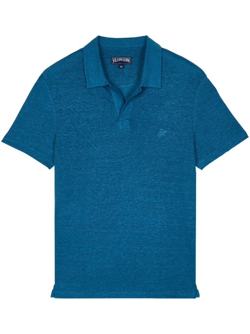 Vilebrequin embroidered-logo linen polo shirt - Blue von Vilebrequin