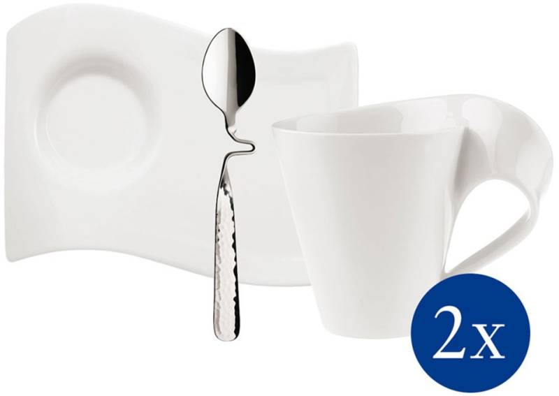 Villeroy & Boch Becher »NewWave Caffè«, (Set, 6 tlg.), je 2 Tassen, Untertassen und Edelstahllöffel, Made in Germany von Villeroy & Boch