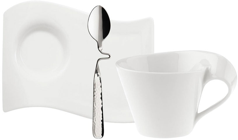 Villeroy & Boch Cappuccinotasse »New Wave Cafè«, (Set, 3 tlg., 1 Cappuccino-Obertasse-1 Kaffeeuntertasse-1 Kaffeelöffel), Made in Germany, inkl. Edelstahllöffel zum Einhängen von Villeroy & Boch