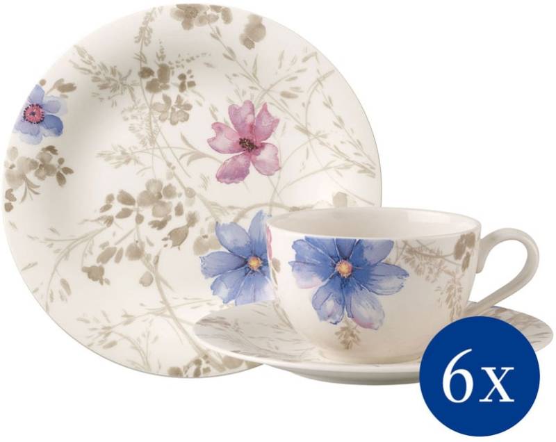 Villeroy & Boch Kaffeeservice »Geschirr-Set, Service Mariefleur Gris Basic«, (Set, 18 tlg.), mit schönen Blumenmuster, 18 Teile, für 6 Personen von Villeroy & Boch