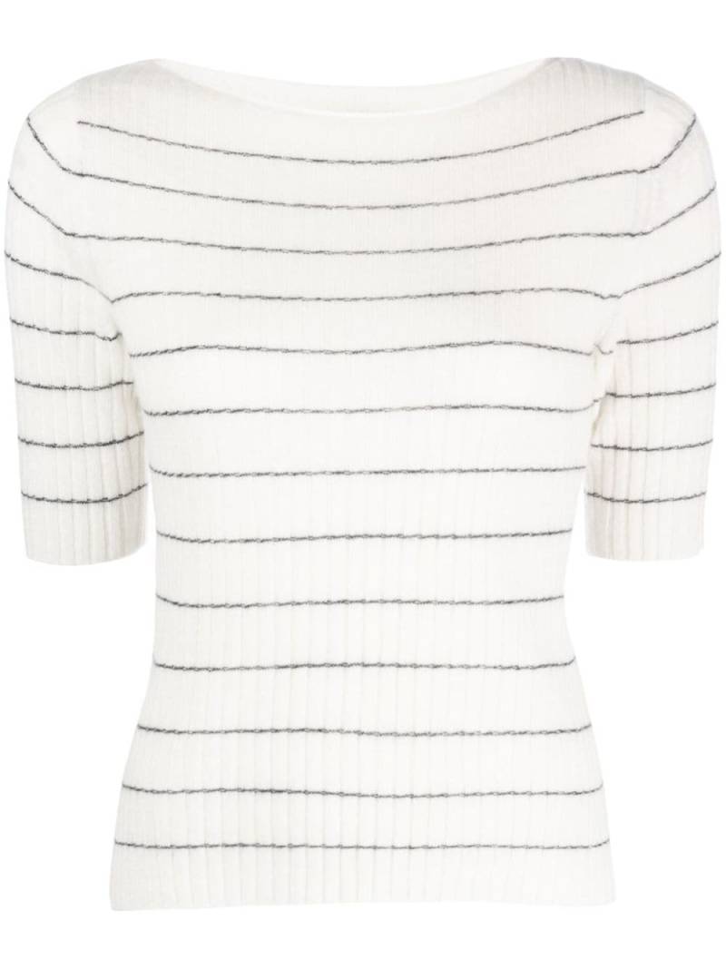 Vince boat-neck striped knitted top - White von Vince