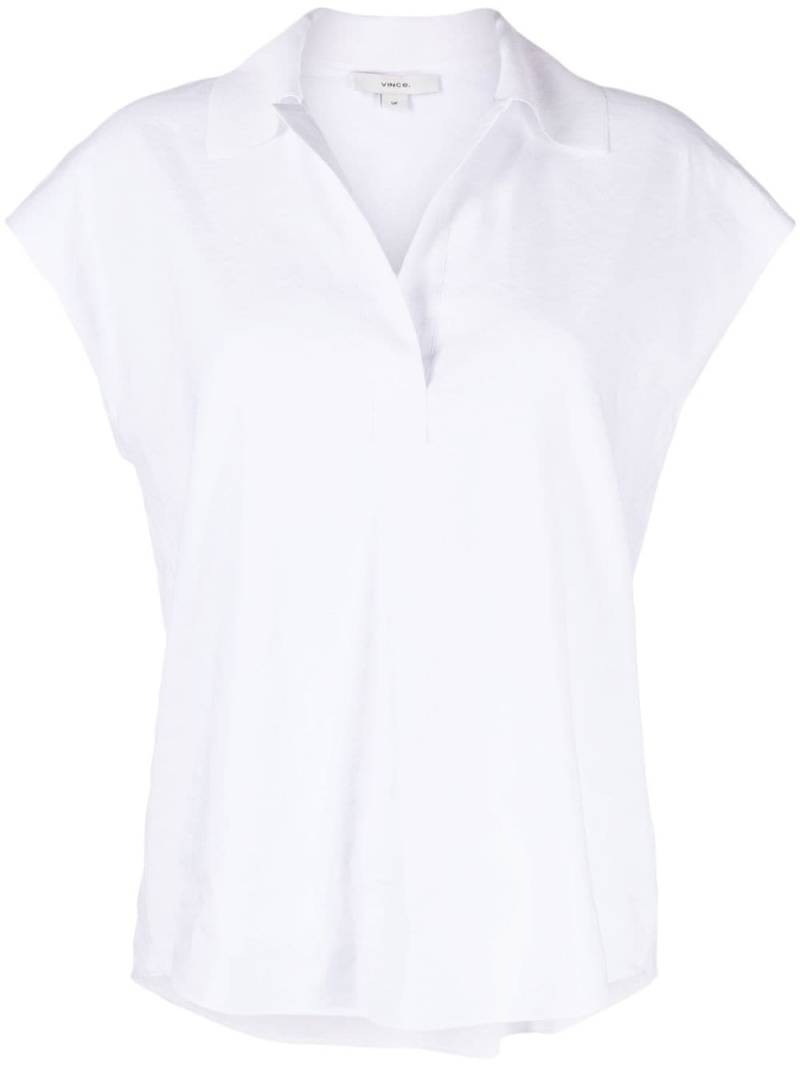 Vince cap-sleeve linen-blend polo shirt - White von Vince