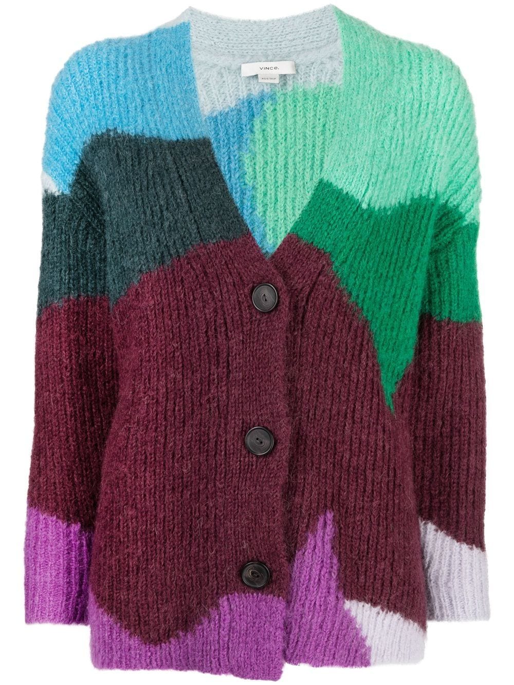 Vince wave-intarsia ribbed-knit cardigan - Green von Vince