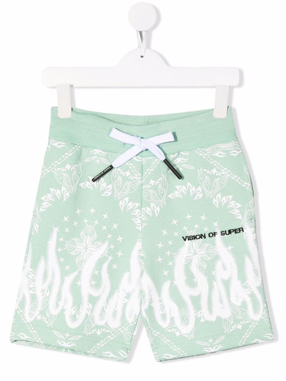 Vision Of Super Kids bandana-print flame track shorts - Green von Vision Of Super Kids