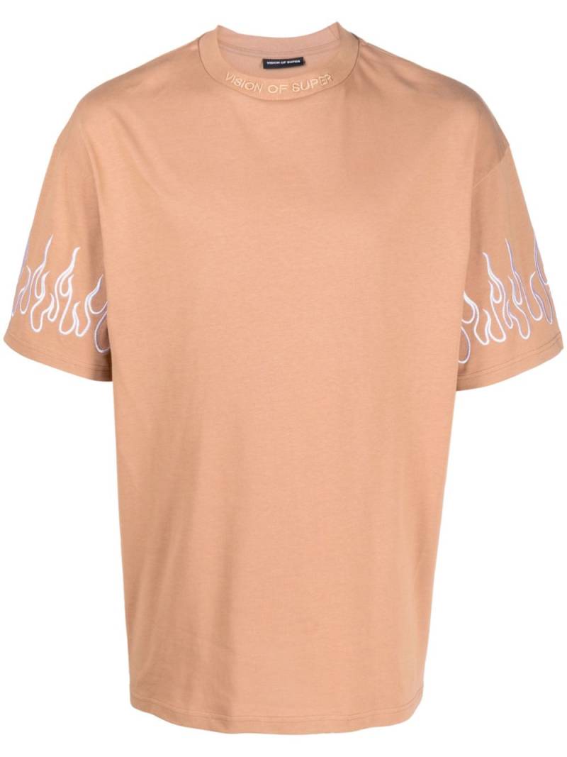 Vision Of Super flame-embroidered cotton T-shirt - Brown von Vision Of Super