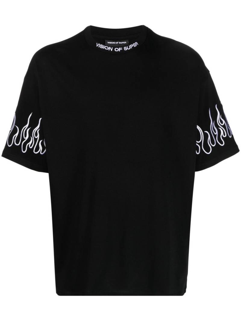 Vision Of Super flame-embroidered short-sleeve cotton T-shirt - Black von Vision Of Super