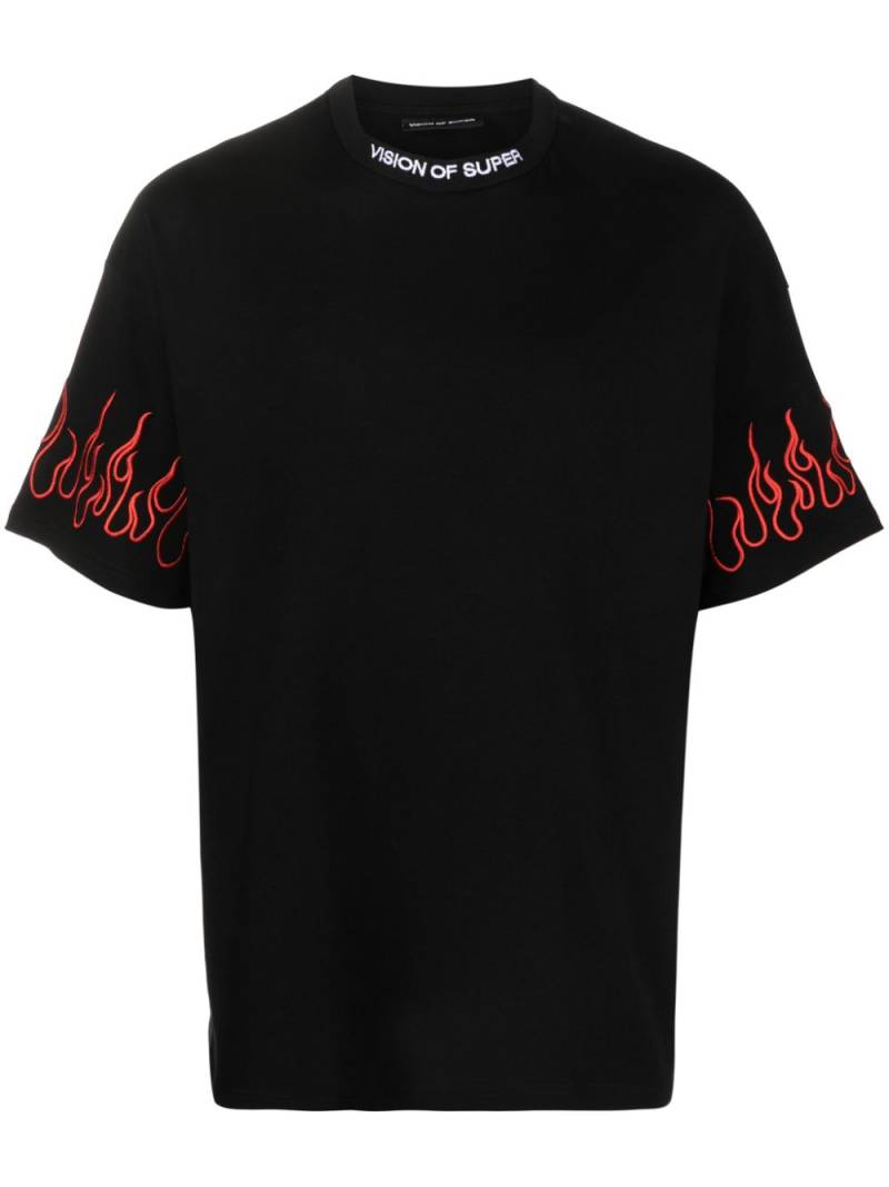 Vision Of Super flames-embroidered cotton T-shirt - Black von Vision Of Super