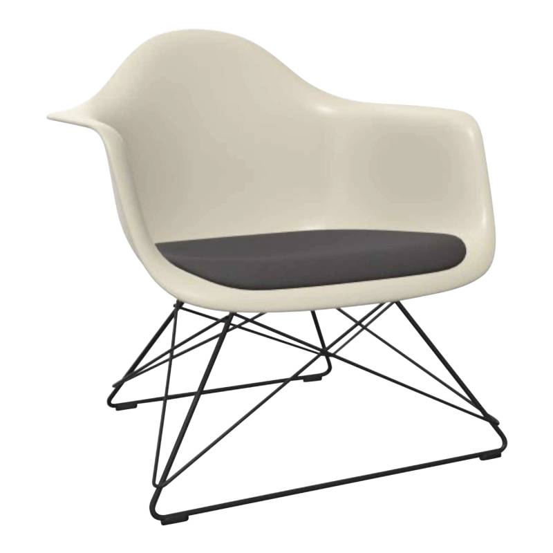 Eames Fiberglass Lounge Armchair LAR Sitzpolster-Sessel, Sitzschale eames parchment, Sitz Stoff Hopsak F60 senf/elfenbein 18, Untergestell basic da... von Vitra