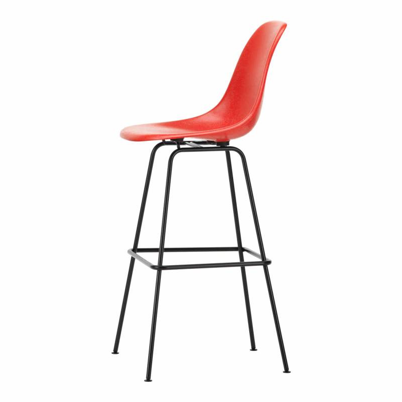 Eames Fiberglass Side Stool Barstuhl, Sitzhöhe 79.5 cm, Sitzschale eames red orange, Drahtuntergestell basic dark pulverbeschichtet (glatt), Gleite... von Vitra