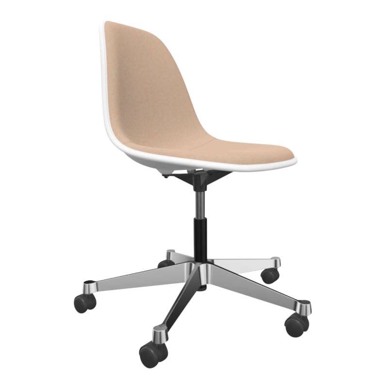 Eames Plastic Side Chair RE PSCC Vollpolster Bürodrehstuhl, Sitzschale RE citron re, Stoff Hopsak F60 meerblau/dunkelgrau, Keder basic dark, Rollen... von Vitra