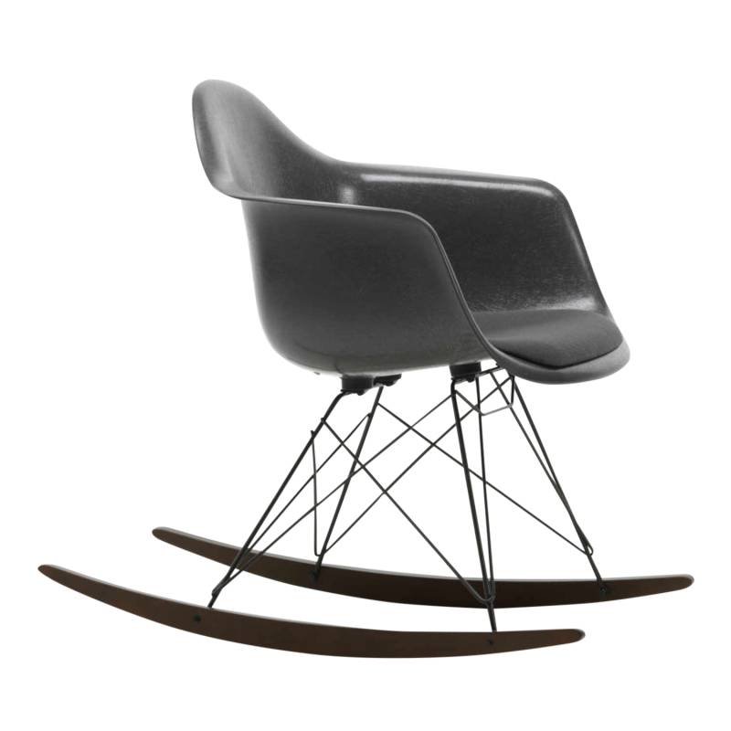 Eames Fiberglass Armchair RAR Sitzpolster-Schaukelstuhl, Sitzschale eames raw umber, Sitz Stoff Hopsak F60 senf/elfenbein 18, Untergestell glanzchr... von Vitra