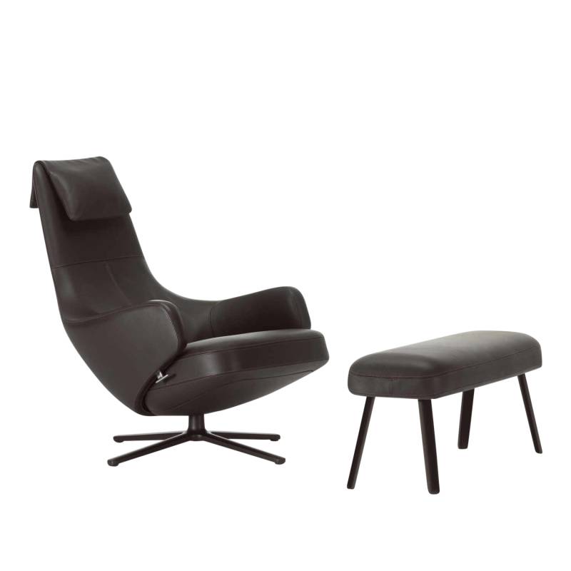 Repos & Panchina Ledersessel, Sitzhöhe 40 cm, Bezug leder premium f (kontrastnaht) nero, Untergestell aluminium poliert, Gleiter gleiter für teppic... von Vitra