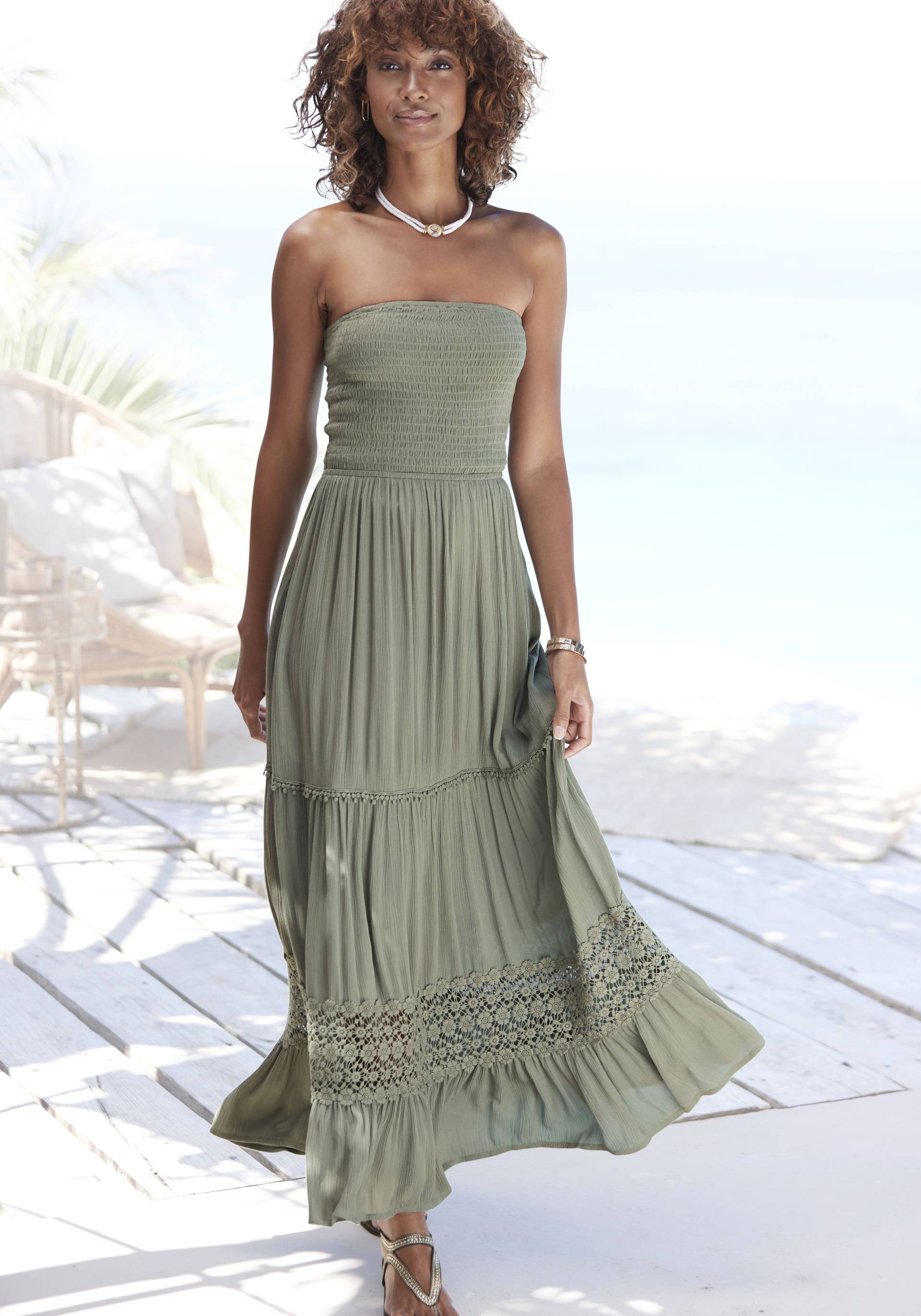 Vivance Bandeaukleid, mit Spitzendetails am Rock, sommerliches Maxikleid, Strandkleid von Vivance