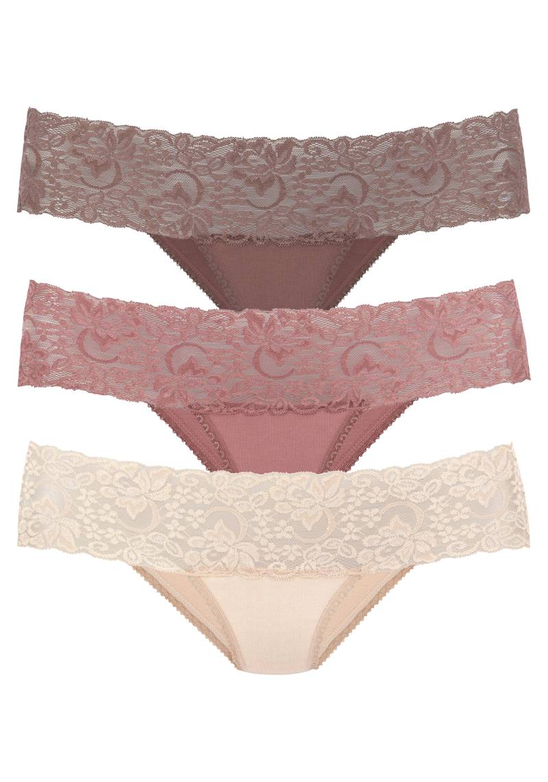 Vivance Brasilslip, (3er-Pack), aus elastischer Baumwolle mit floraler Spitze von Vivance