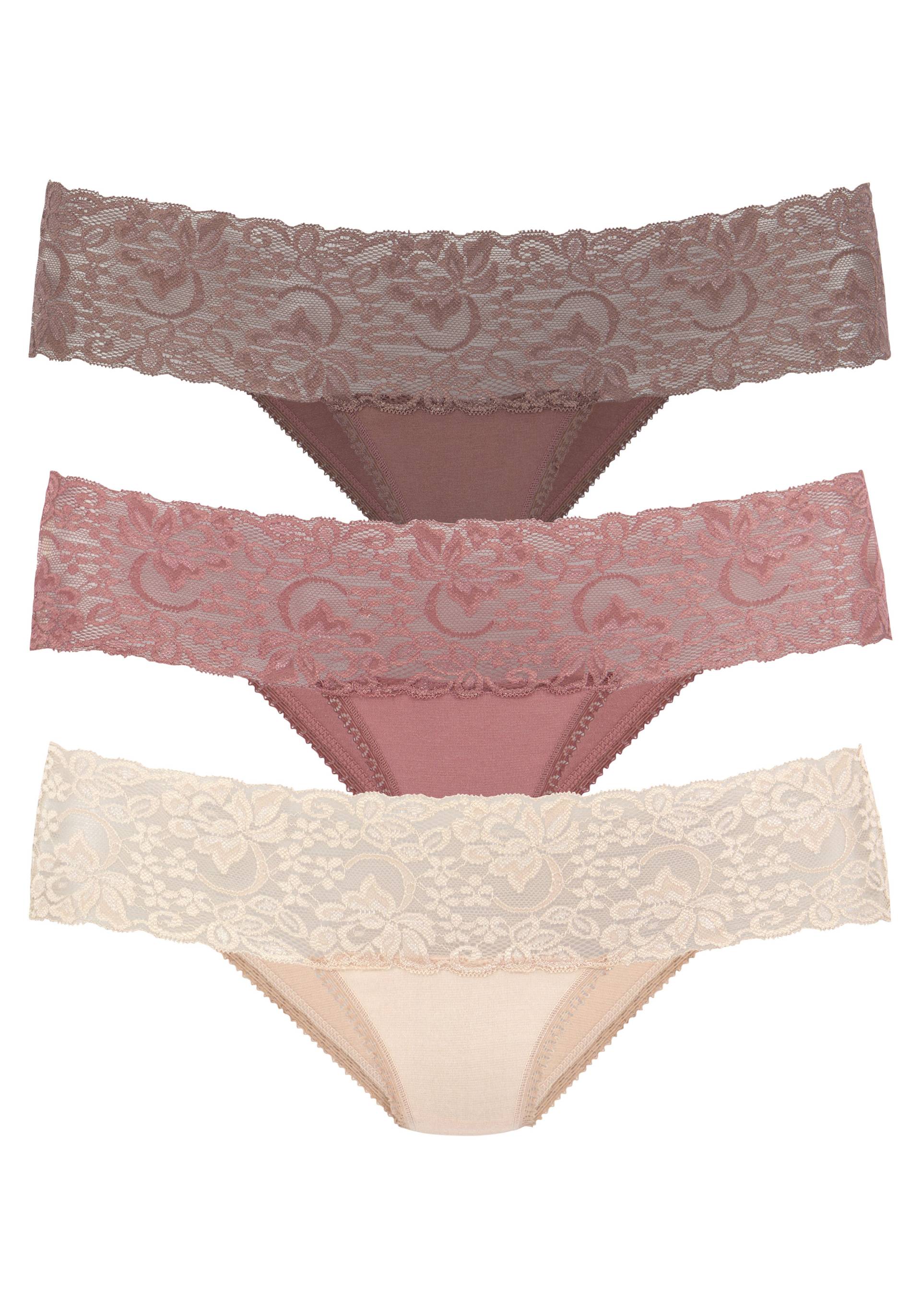 Vivance Brasilslip, (3er-Pack), aus elastischer Baumwolle mit floraler Spitze von Vivance