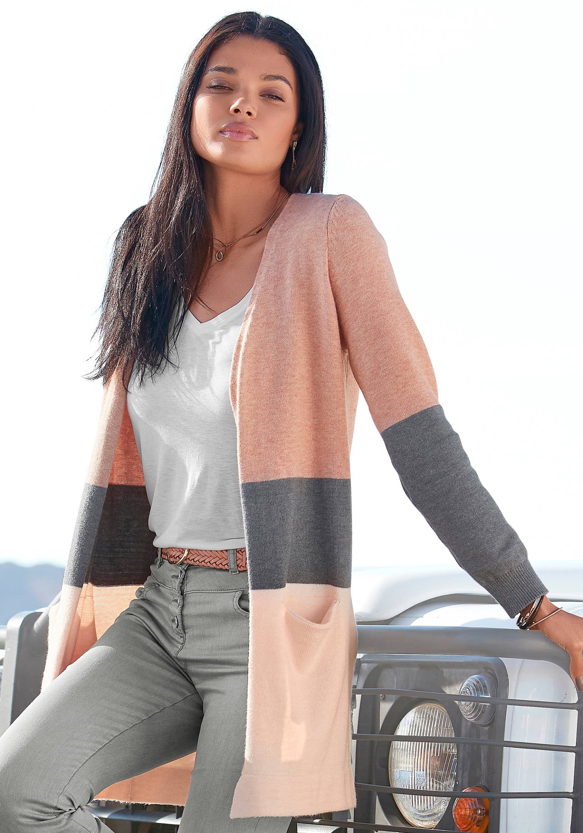 Vivance Cardigan, mit Colorblock-Optik und Taschen, lange Strickjacke Vivance Cardigan, mit Colorblock-Optik und Taschen, lange Strickjacke von Vivance