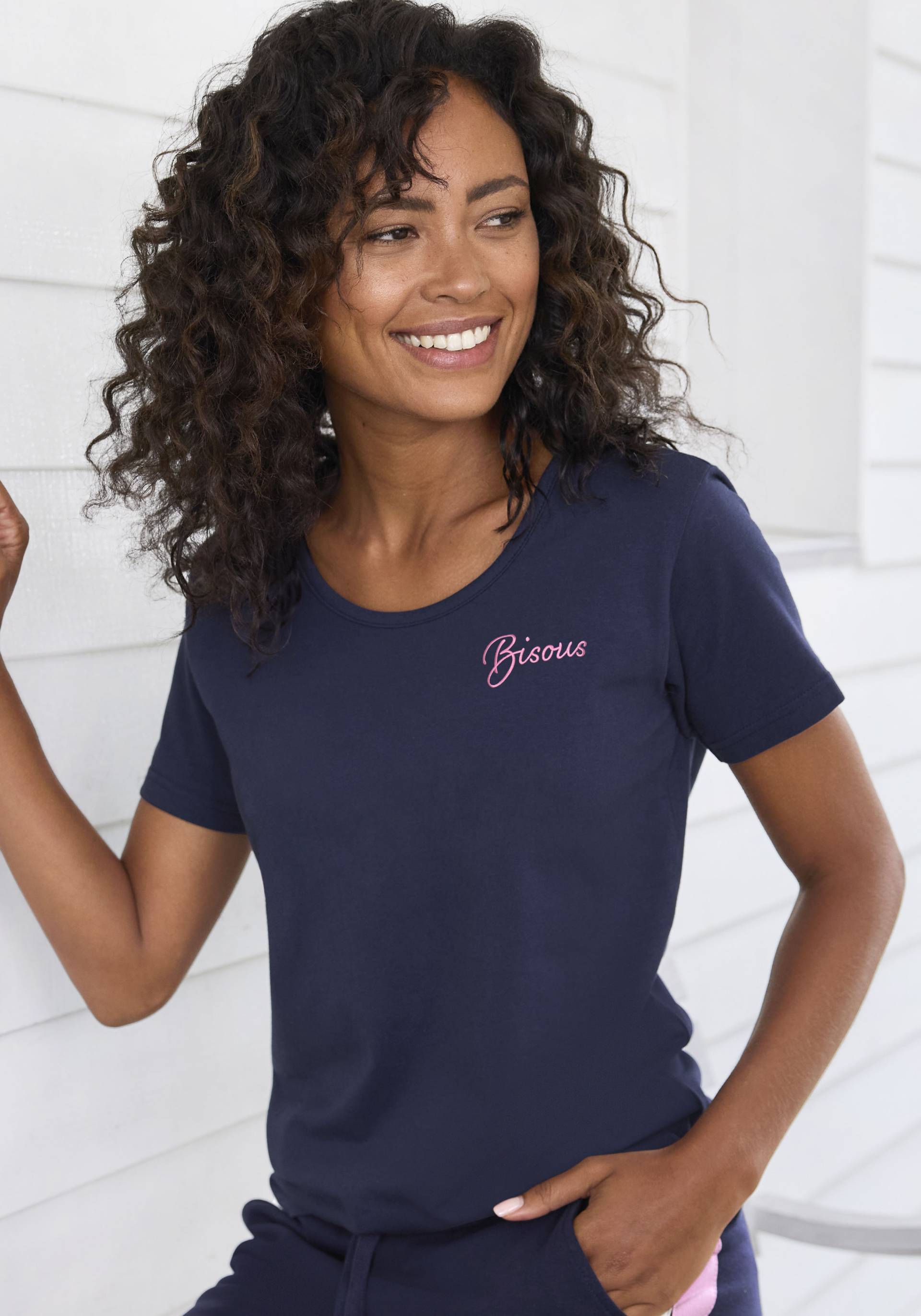 Vivance Kurzarmshirt, T-Shirt mit Stickerei, Loungewear von Vivance