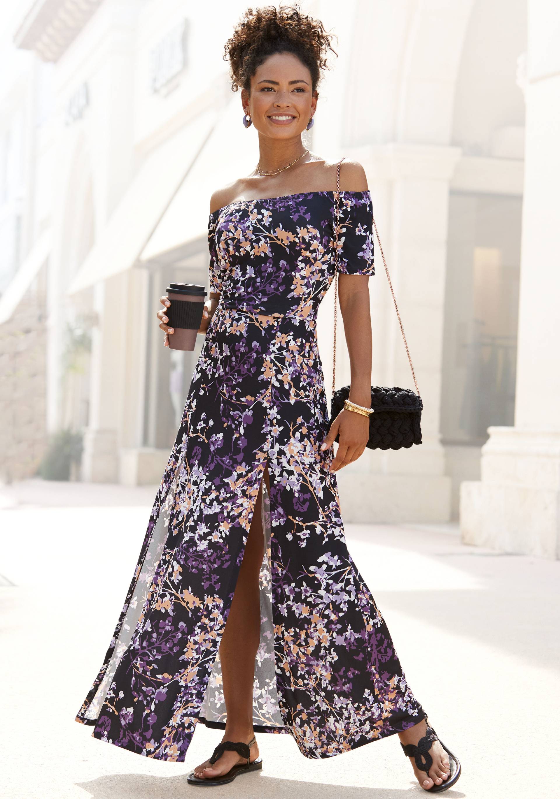 Vivance Maxikleid, mit langen Beinschlitzen und Carmenausschnitt, Sommerkleid Vivance Maxikleid, mit langen Beinschlitzen und Carmenausschnitt, Sommerkleid von Vivance