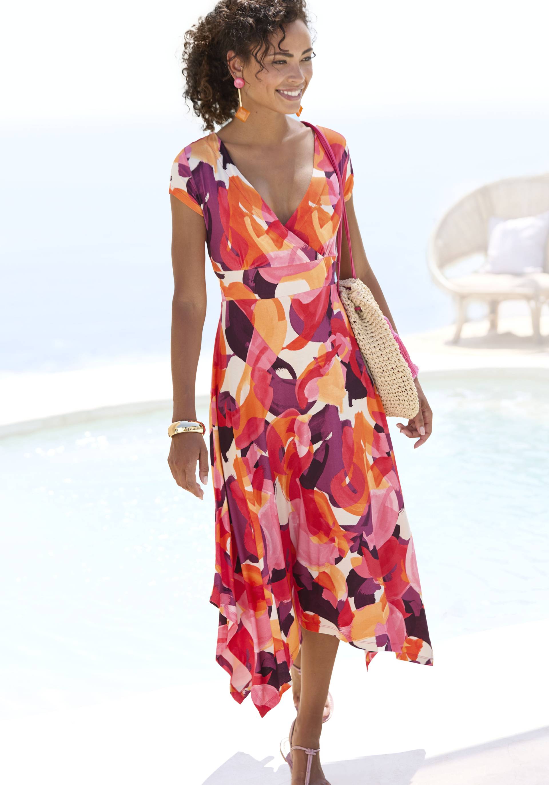 Vivance Midikleid, mit Alloverdruck, luftiges Sommerkleid in Wickeloptik, Strandkleid Vivance Midikleid, mit Alloverdruck, luftiges Sommerkleid in Wickeloptik, Strandkleid von Vivance