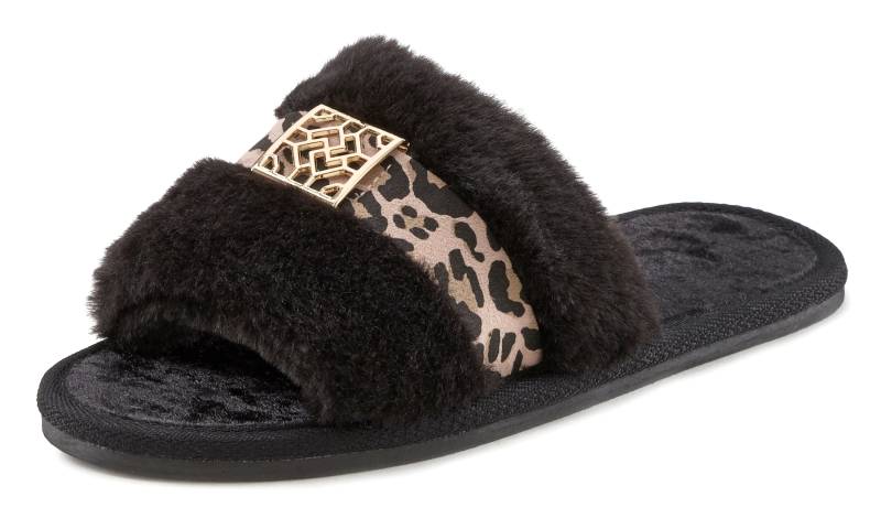 Vivance Hausschuh, Pantolette kuscheliges Fellimitat, Plüschhausschuh Animal-Print VEGAN von Vivance