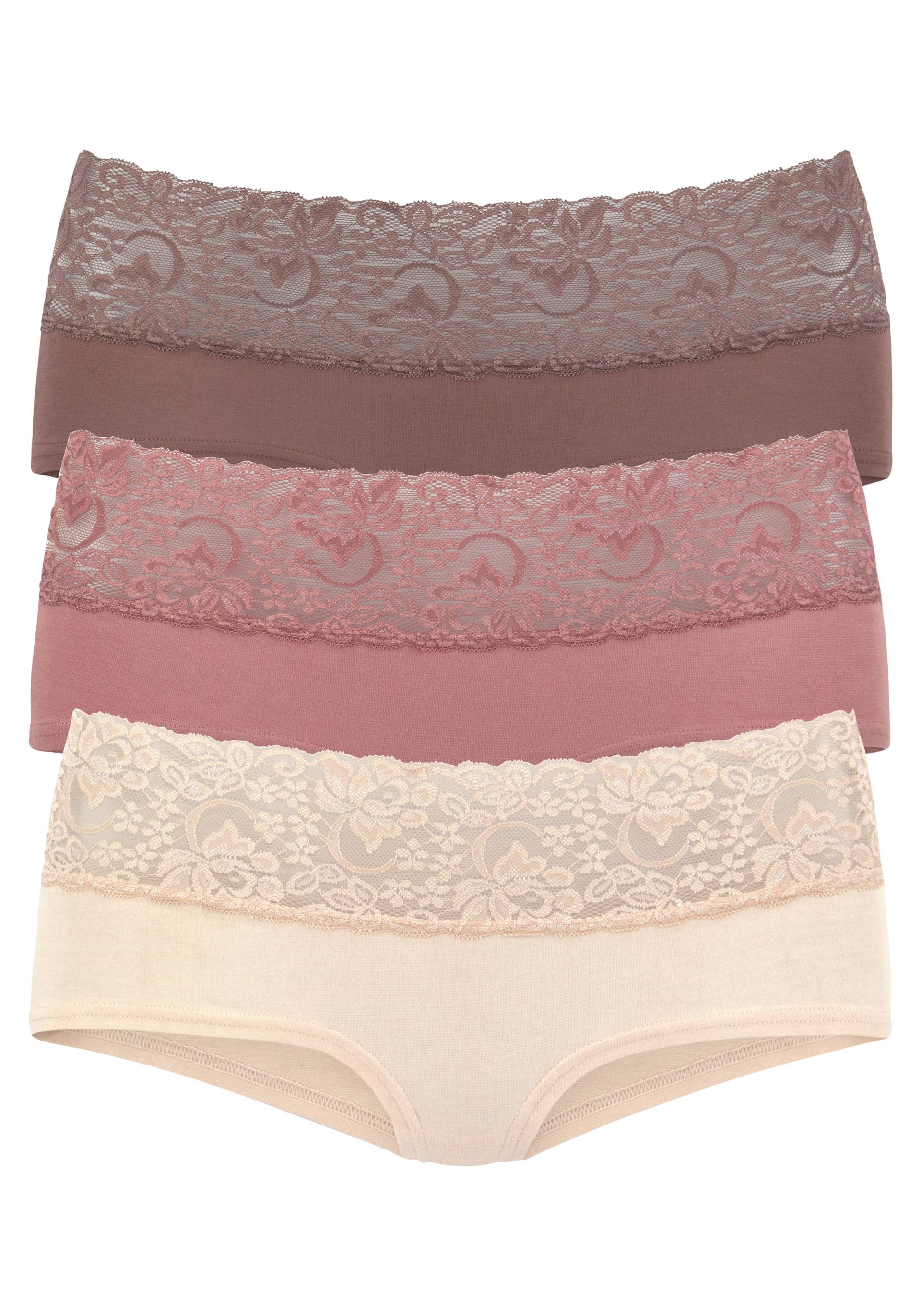 Vivance Panty, (3er-Pack), aus elastischer Baumwolle mit floraler Spitze von Vivance