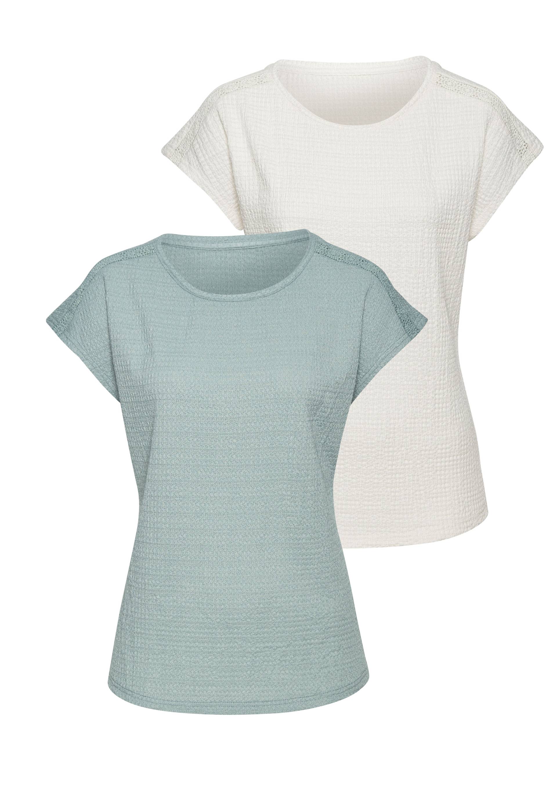 Vivance Kurzarmshirt »mit dekorativem Häkeleinsatz«, aus bügelfreier Crêpe-Qualität Vivance Kurzarmshirt »mit dekorativem Häkeleinsatz«, aus bügelfreier Crêpe-Qualität von Vivance