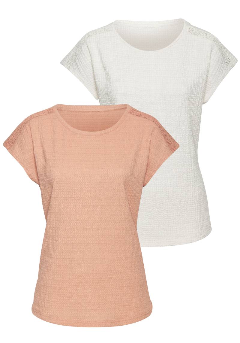 Vivance Kurzarmshirt »mit dekorativem Häkeleinsatz«, (2er-Pack), aus bügelfreier Crêpe-Qualität von Vivance