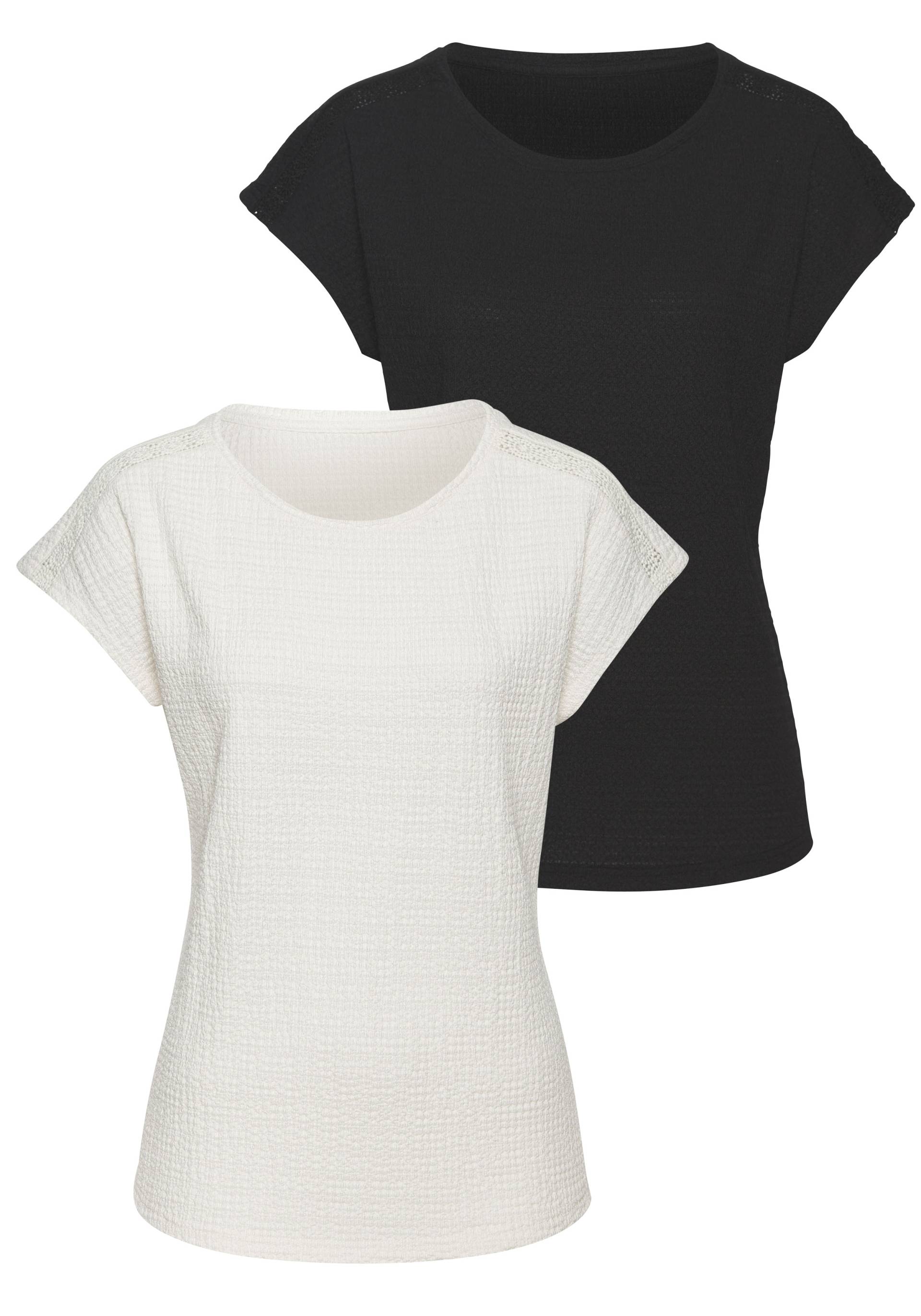 Vivance Kurzarmshirt »mit dekorativem Häkeleinsatz«, aus bügelfreier Crêpe-Qualität Vivance Kurzarmshirt »mit dekorativem Häkeleinsatz«, aus bügelfreier Crêpe-Qualität von Vivance
