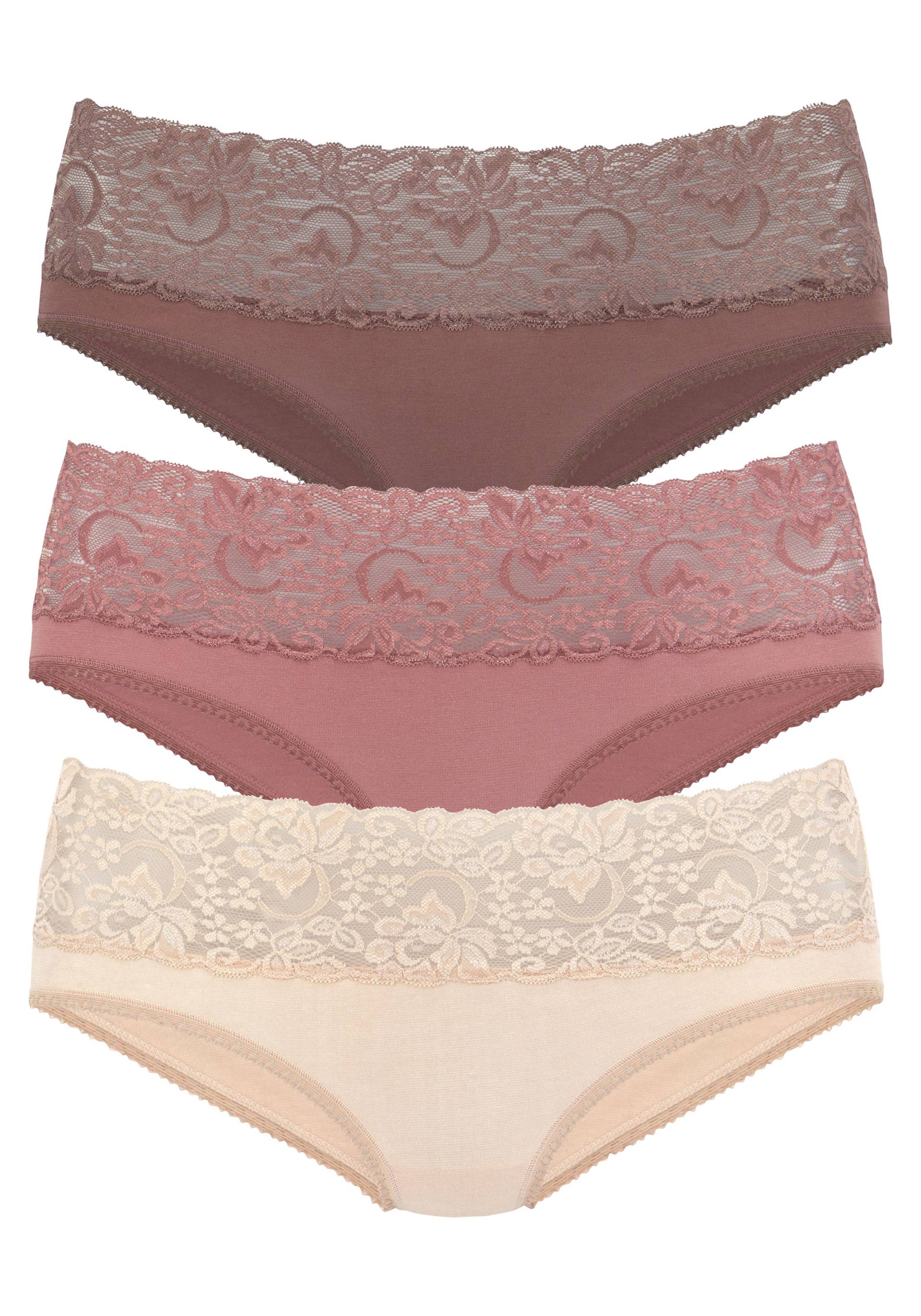 Vivance Slip, (3er-Pack), aus elastischer Baumwolle mit floraler Spitze von Vivance