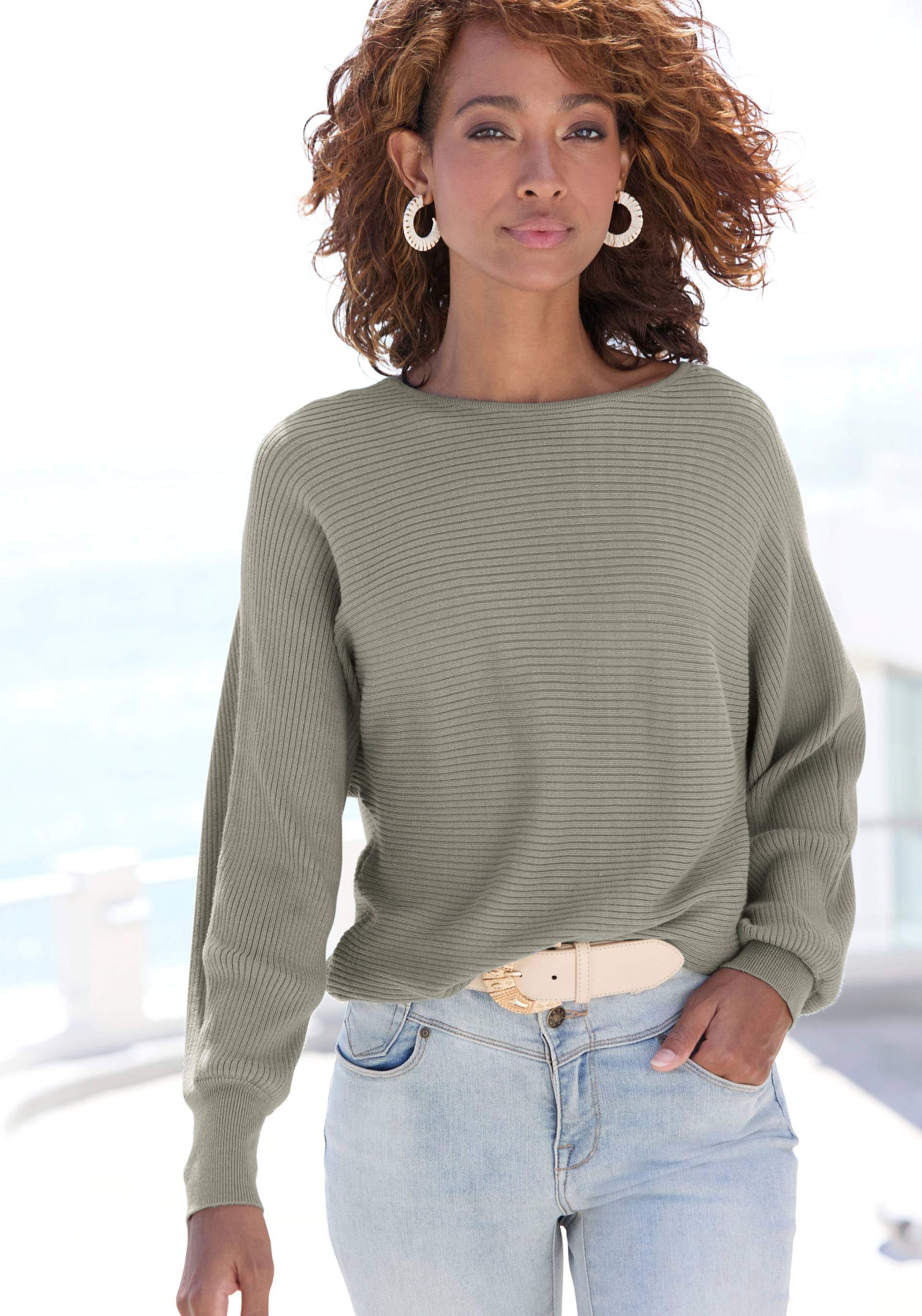 Vivance Strickpullover, mit U-Boot-Ausschnitt, Fledermausärmel, Streifenoptik, Oversize Vivance Strickpullover, mit U-Boot-Ausschnitt, Fledermausärmel, Streifenoptik, Oversize von Vivance