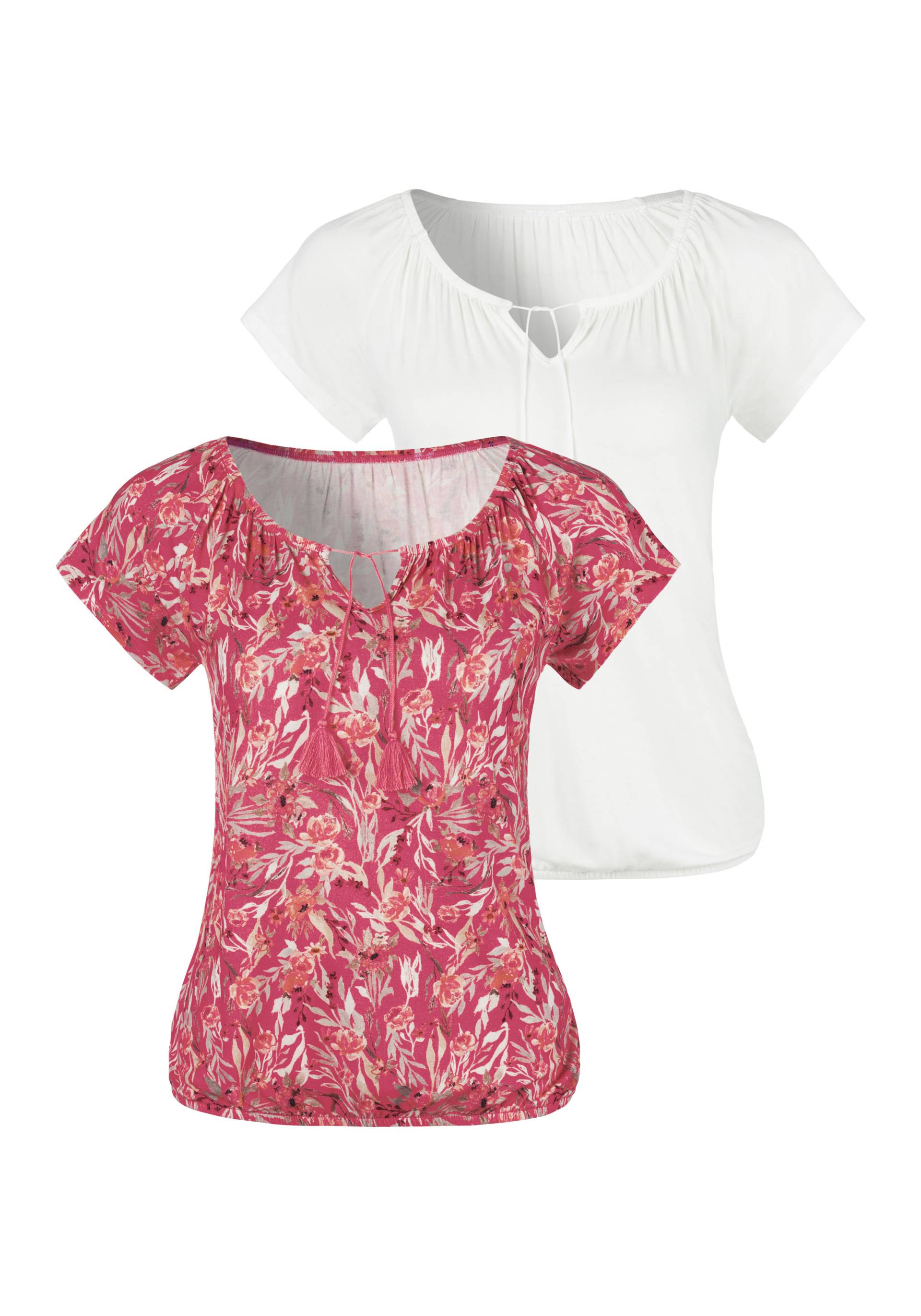 Vivance T-Shirt, (2er-Pack), mit Bindeband und Tassel am Ausschnitt von Vivance