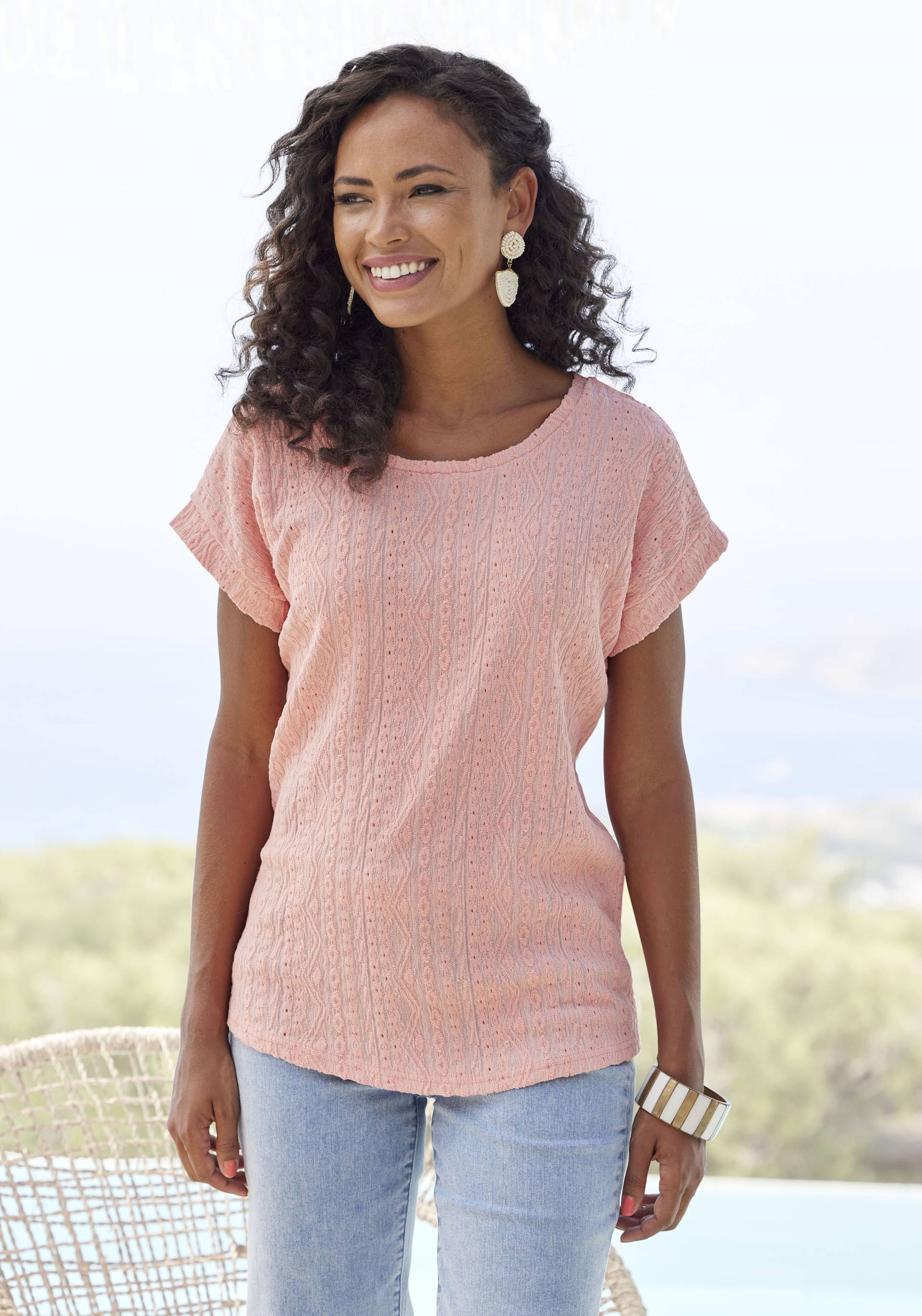 Vivance T-Shirt, Shirt mit modischem Jacquard-Muster von Vivance