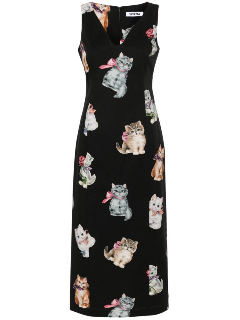 Vivetta cats-print midi dress - Black von Vivetta