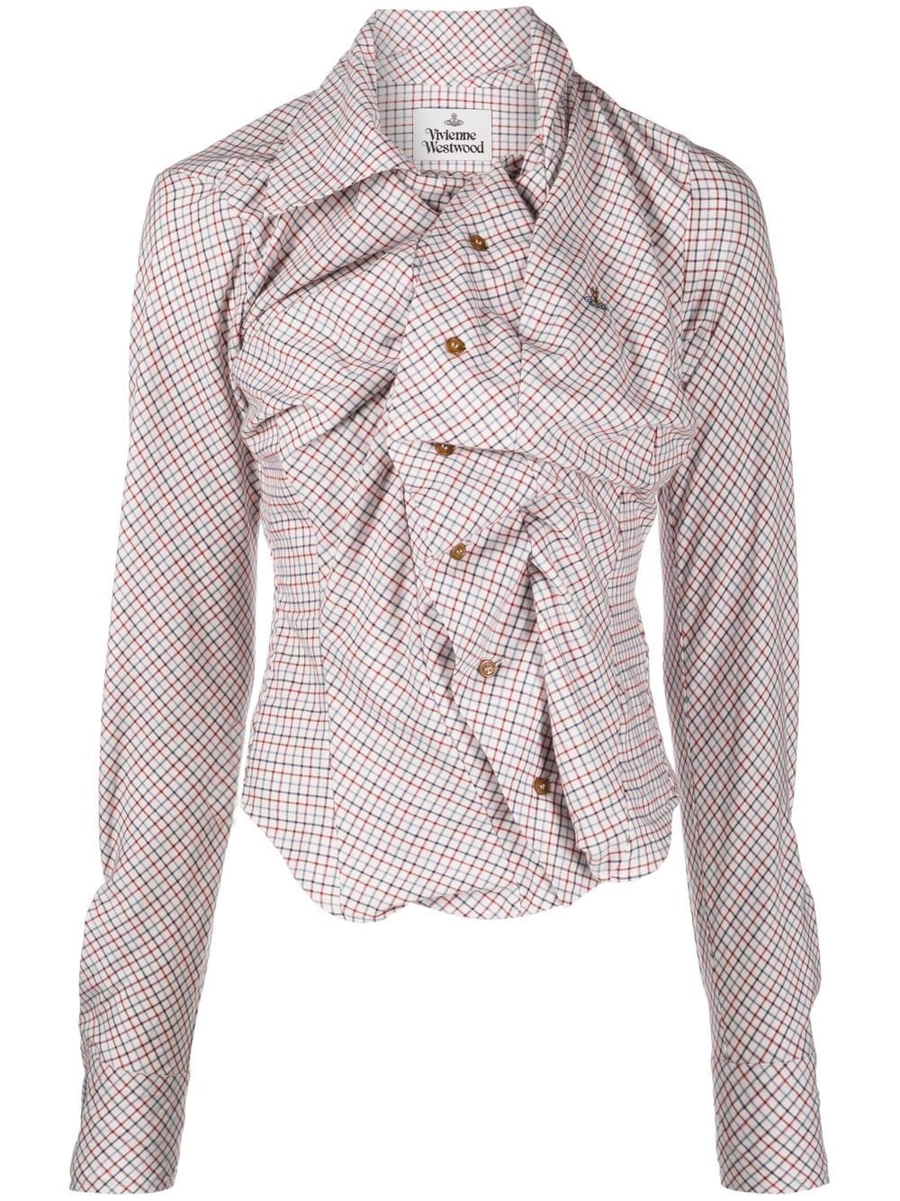 Vivienne Westwood check-print ruched cotton shirt - Neutrals von Vivienne Westwood