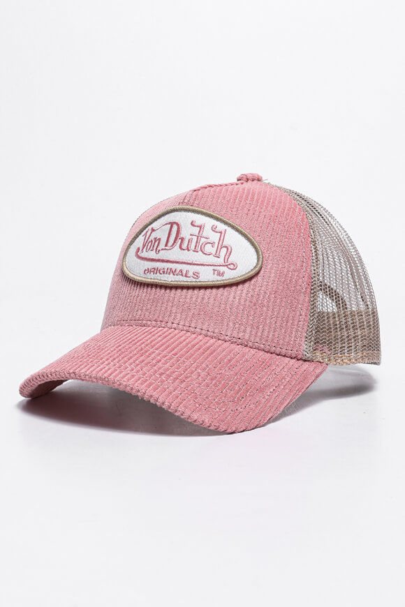 Von Dutch Boston Cord Trucker Cap / Snapback | Pink + Beige | Damen  | Einheitsgroesse von Von Dutch