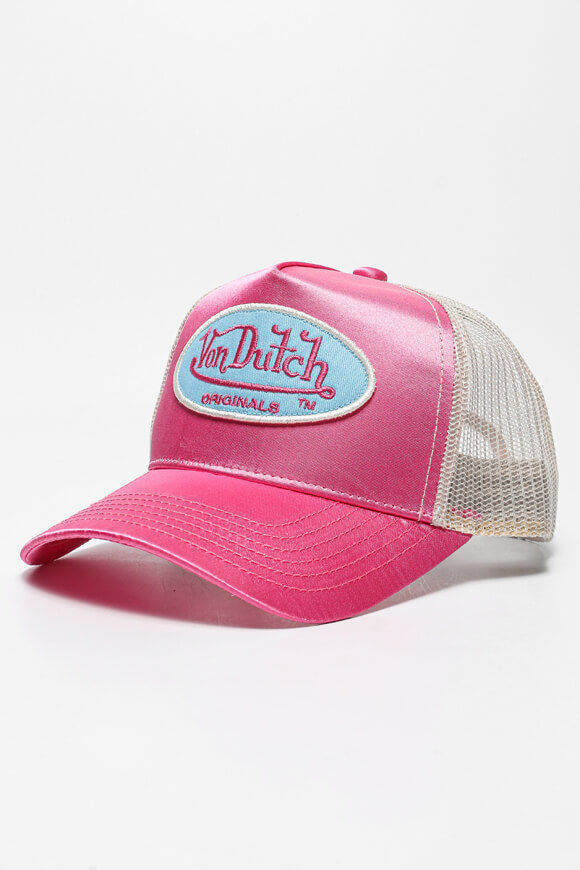 Von Dutch Cary Satin Trucker Cap / Snapback | Pink + Sand | Damen  | Einheitsgroesse von Von Dutch