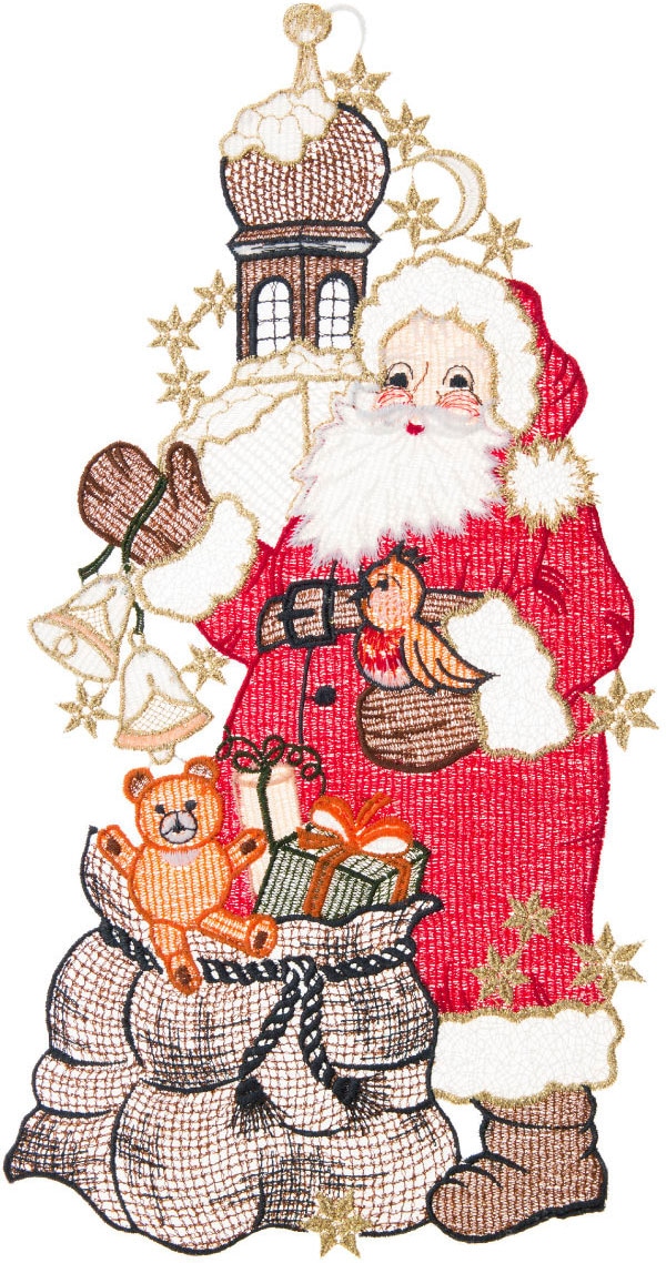 W. Reuter & Sohn - Plauener Spitze® Fensterbild »Fensterbild "Santa Claus"(langer Mantel) farbig« von W. Reuter & Sohn - Plauener Spitze®