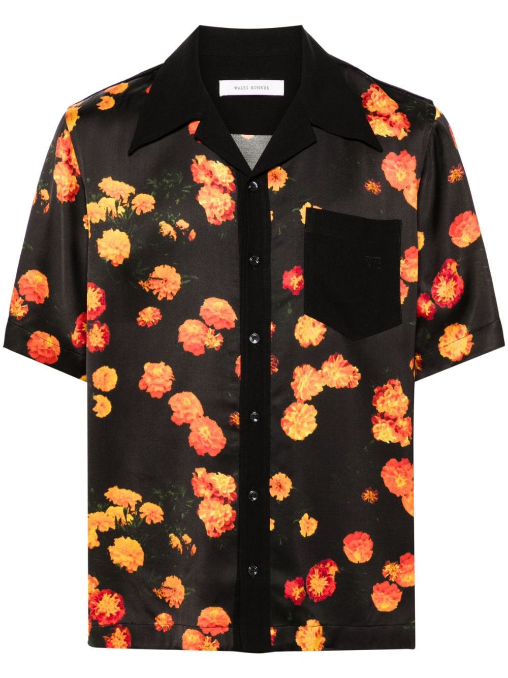 Wales Bonner Highlife floral-print satin shirt - Black von Wales Bonner